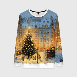 Свитшот женский Новый год в старом уютном городе, цвет: 3D-белый