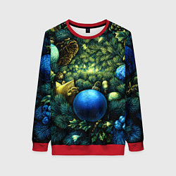Свитшот женский Новогодние шарики на елке, цвет: 3D-красный