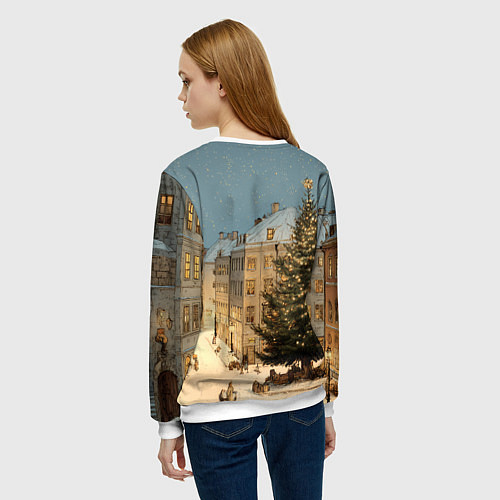 Женский свитшот Елка во дворе города / 3D-Белый – фото 4