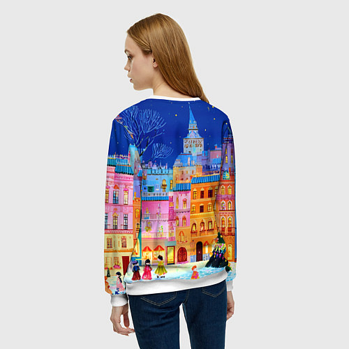 Женский свитшот Разноцветные новогодние домики / 3D-Белый – фото 4