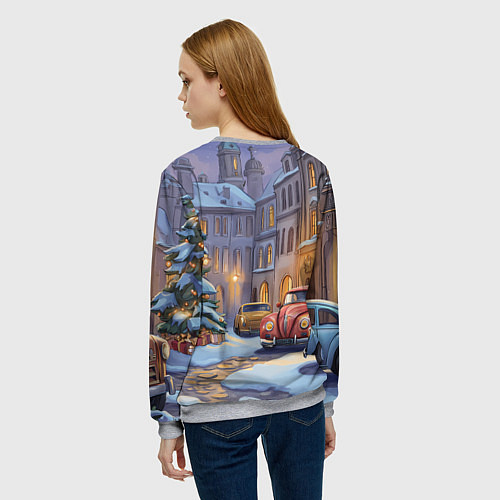 Женский свитшот Новогодний снежный двор / 3D-Меланж – фото 4