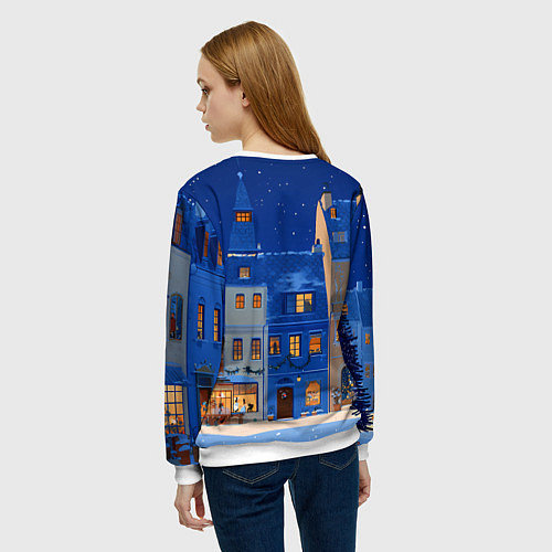 Женский свитшот Синяя новогодняя елочка во дворе / 3D-Белый – фото 4