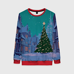 Свитшот женский Зеленая новогодняя елка во вдоре, цвет: 3D-красный