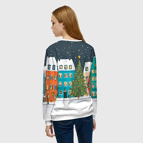 Женский свитшот Новогодний снежный город / 3D-Белый – фото 4