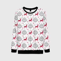 Свитшот женский Олени среди елей, цвет: 3D-черный
