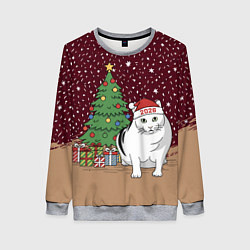 Свитшот женский Кот Бендер и ёлка, цвет: 3D-меланж