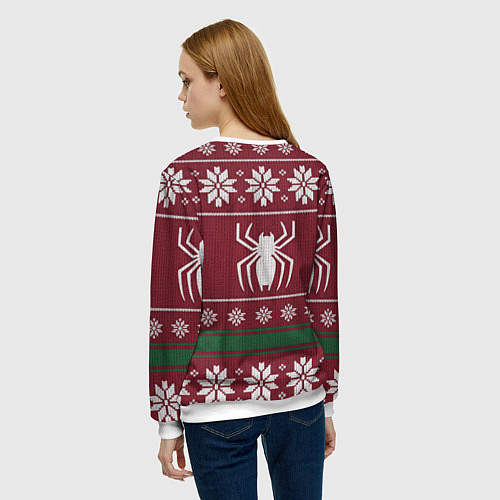Женский свитшот Человек паук в вязаном свитере - новый год / 3D-Белый – фото 4