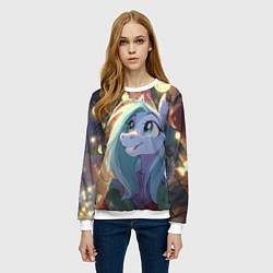 Свитшот женский Лошадка любуется новогодними лампочками, цвет: 3D-белый — фото 2