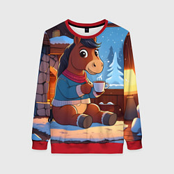 Свитшот женский Лошадка у камина, цвет: 3D-красный