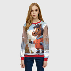 Свитшот женский Лошадка на зимней прогулке, цвет: 3D-красный — фото 2