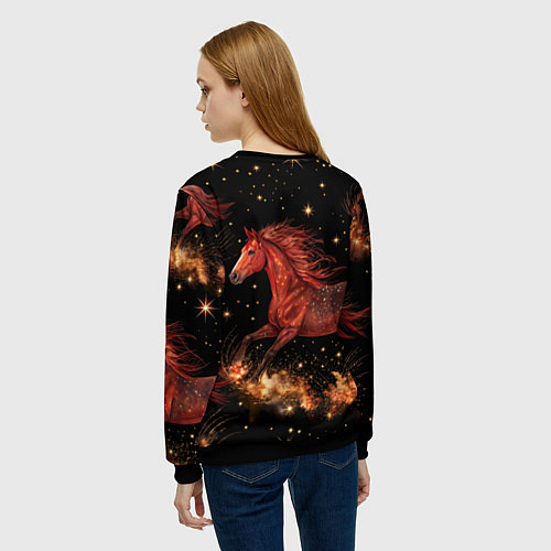 Женский свитшот Огненные лошади - паттерн / 3D-Черный – фото 4
