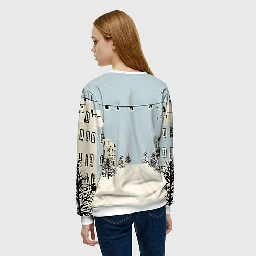 Женский свитшот Милая новогодняя лошадка с шарфом / 3D-Белый – фото 4