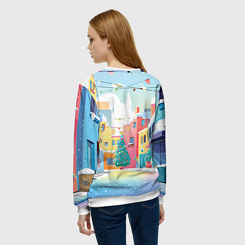 Женский свитшот Лошадка с новогоднем венком / 3D-Белый – фото 4