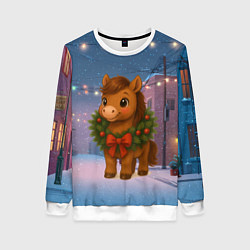 Женский свитшот Лошадка с новогоднем венком 2026