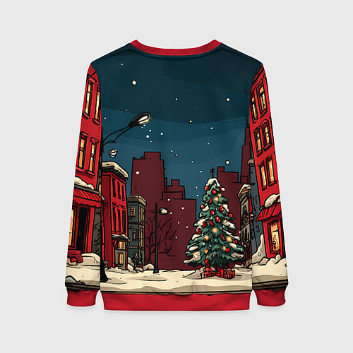 Женский свитшот Лошадка в новогодней гирлянде / 3D-Красный – фото 2