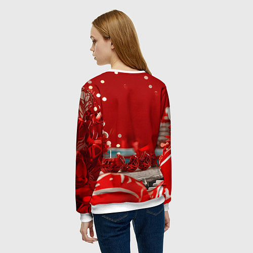 Женский свитшот Рыжий новогодний котенок / 3D-Белый – фото 4