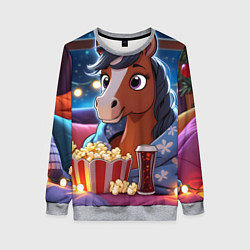 Женский свитшот Новогодняя лошадка с попкорном