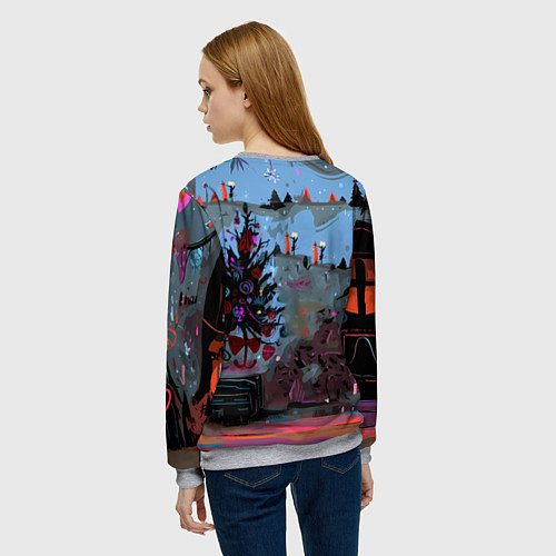 Женский свитшот Кошка празднует Новый год / 3D-Меланж – фото 4