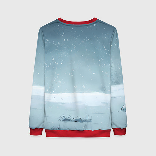 Женский свитшот Лошадь сидит на снегу / 3D-Красный – фото 2