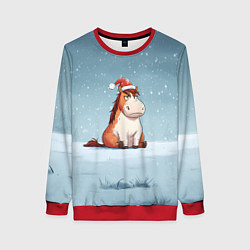 Женский свитшот Лошадь сидит на снегу