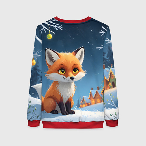 Женский свитшот Лисичка новогодней ночью / 3D-Красный – фото 2