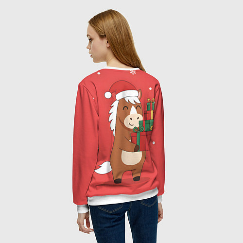 Женский свитшот Новогодняя лошадка с подарками / 3D-Белый – фото 4