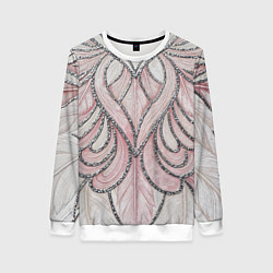 Свитшот женский Нежно розовый орнамент из перьев, цвет: 3D-белый
