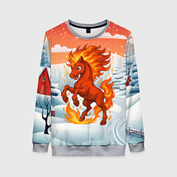 Свитшот женский Огненная красная лошадка, цвет: 3D-меланж