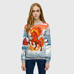 Свитшот женский Огненная красная лошадка, цвет: 3D-меланж — фото 2