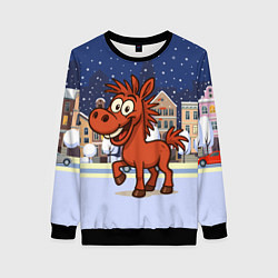 Свитшот женский Веселая красная лошадь 2026, цвет: 3D-черный