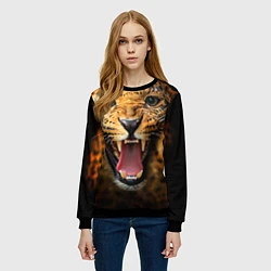 Свитшот женский Рык леопарда, цвет: 3D-черный — фото 2
