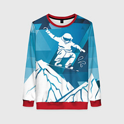Свитшот женский Горы и сноубордист, цвет: 3D-красный
