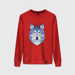 Свитшот хлопковый женский Полигональный волк, цвет: красный
