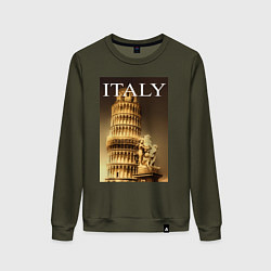 Свитшот хлопковый женский Leaning tower of Pisa, цвет: хаки