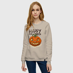 Свитшот хлопковый женский Happy halloween, цвет: миндальный — фото 2