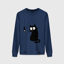 Свитшот хлопковый женский Кот и рыба, цвет: тёмно-синий