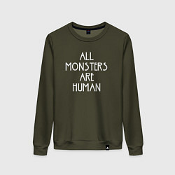 Свитшот хлопковый женский All Monsters Are Human, цвет: хаки