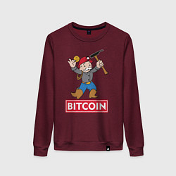 Свитшот хлопковый женский Bitcoin Miner, цвет: меланж-бордовый