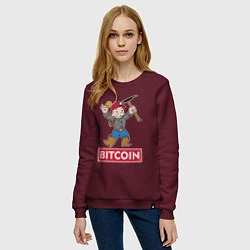 Свитшот хлопковый женский Bitcoin Miner, цвет: меланж-бордовый — фото 2