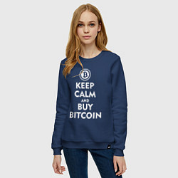 Свитшот хлопковый женский Keep Calm & Buy Bitcoin, цвет: тёмно-синий — фото 2