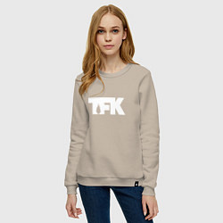 Свитшот хлопковый женский TFK: White Logo, цвет: миндальный — фото 2