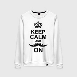 Свитшот хлопковый женский Keep Calm & Mustache On, цвет: белый