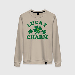 Свитшот хлопковый женский Lucky charm - клевер, цвет: миндальный