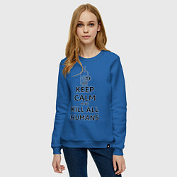 Свитшот хлопковый женский Keep Calm & Kill All Humans, цвет: синий — фото 2
