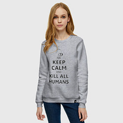 Свитшот хлопковый женский Keep Calm & Kill All Humans, цвет: меланж — фото 2