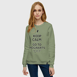 Свитшот хлопковый женский Keep Calm & Go To Hogwarts, цвет: авокадо — фото 2