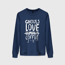 Свитшот хлопковый женский Ghouls Love Coffee, цвет: тёмно-синий