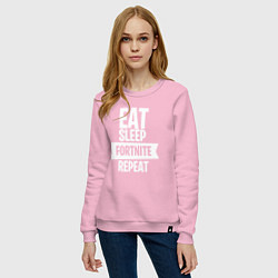 Свитшот хлопковый женский Eat Sleep Fortnite Repeat, цвет: светло-розовый — фото 2