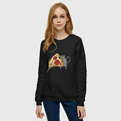 Свитшот хлопковый женский Кусочек пиццы парная, цвет: черный — фото 2