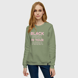 Свитшот хлопковый женский Black Pink in youe area, цвет: авокадо — фото 2